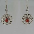 Coral Double Flower Earrings in Silver